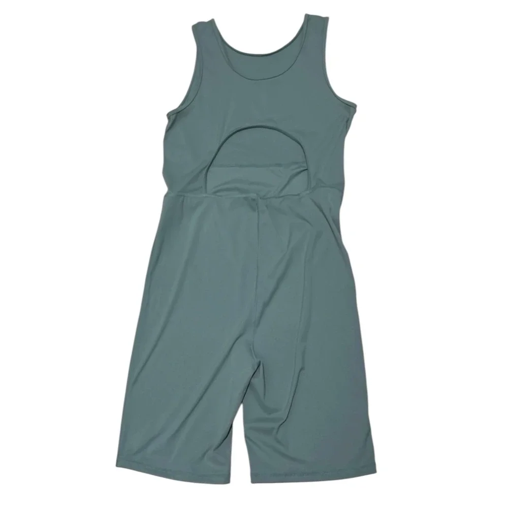 NOIZE Women's XL Sage Green Biker Short Romper Cutout Back Activewear